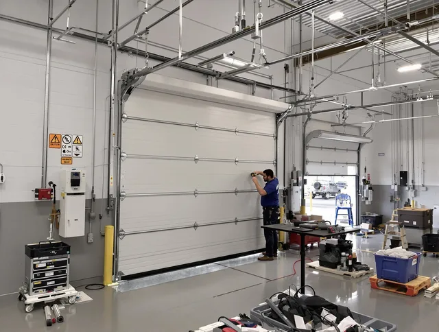 Commercial garage door repair being performed by Bradenton Garage Door Repair expert in Bradenton