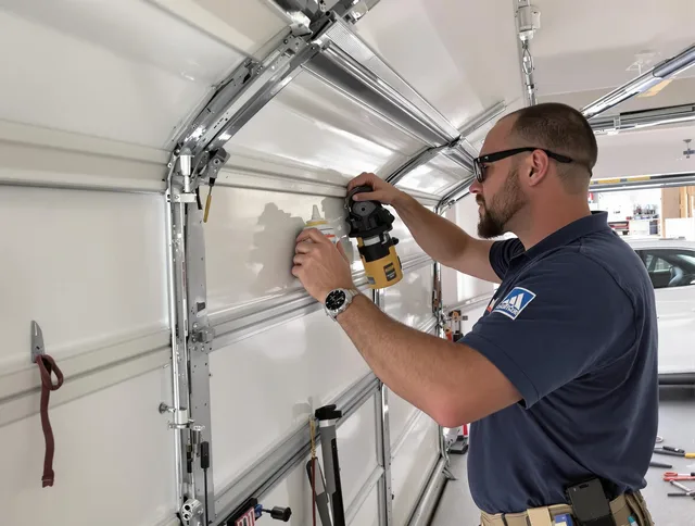 Bradenton Garage Door Repair technician quieting a noisy garage door in Bradenton