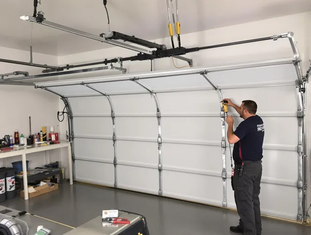Bradenton Garage Door Repair certified technician performing overhead door system repair in Bradenton